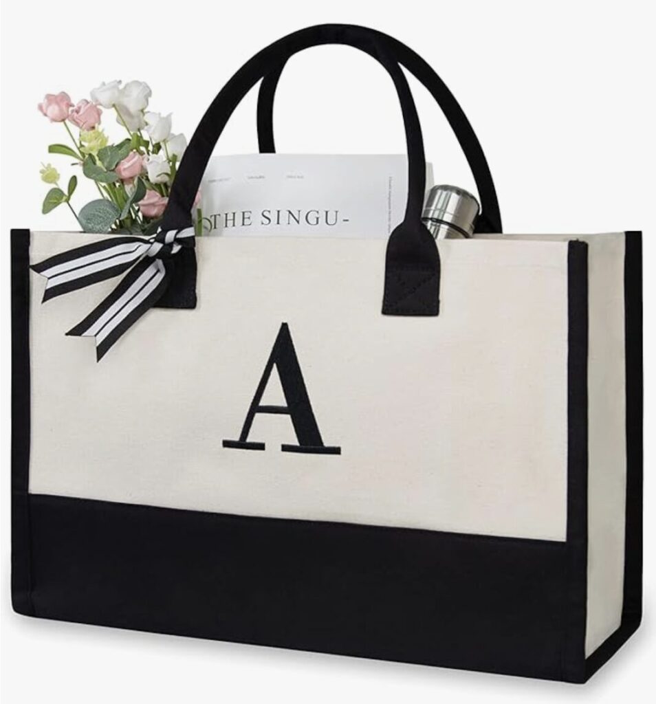 Personalized Initial Canvas Beach Bag