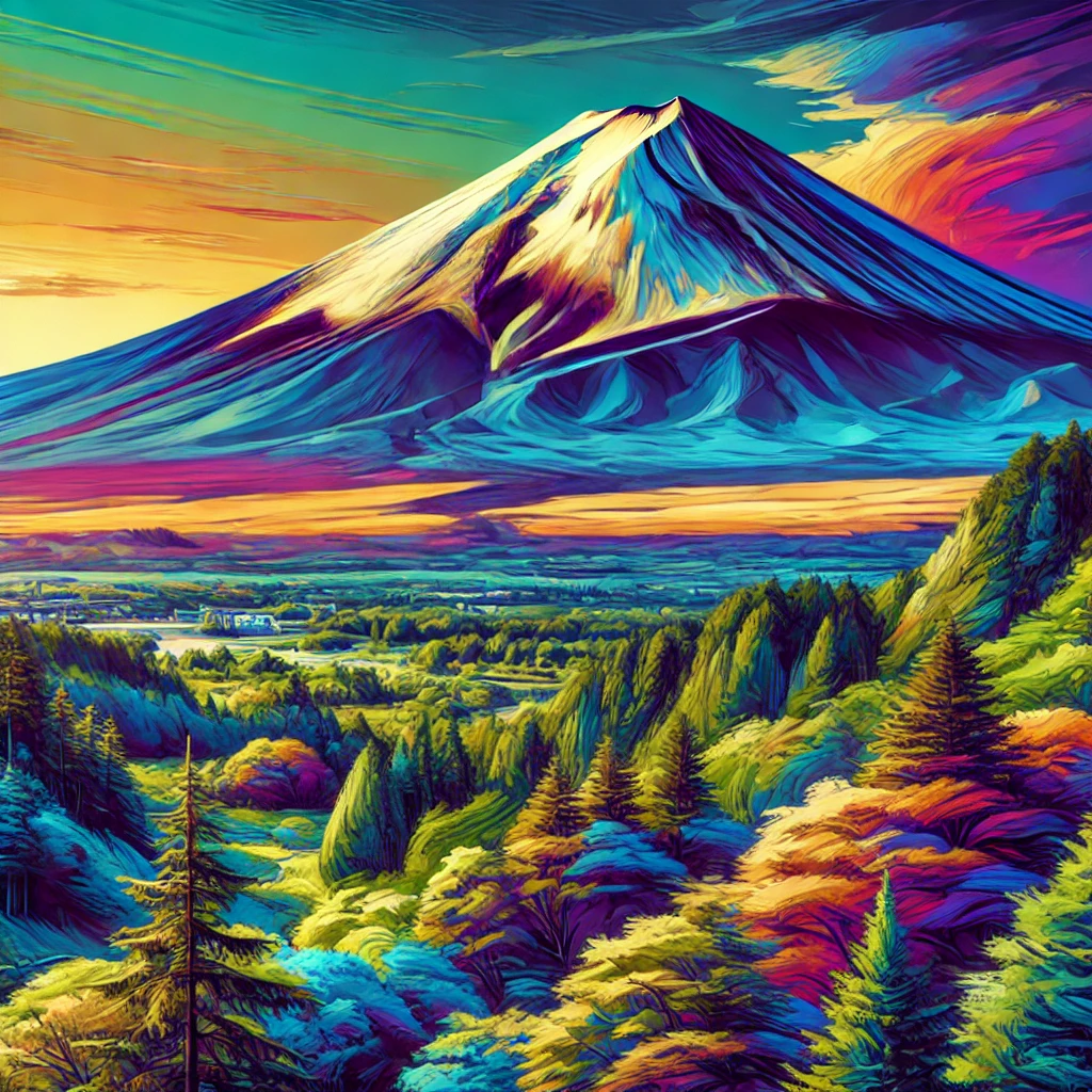 Mount Fuji, colourful modern art